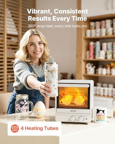 VEVOR Sublimation Oven Machine, 13 Qt, Fits 20oz Tumblers, with 50 Shrink Films, 1 Tape and 2 Heat Gloves, Oven for Sublimation Blank Tumblers, Mugs, Bowls, Off-White