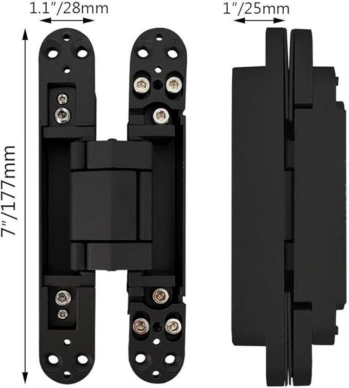 Invisible Hinge Concealed Door Hinges Heavy Duty Hidden Hinge up to 176 Pound Doors 3-D Adjustable 7 inch Black - 2 Pack