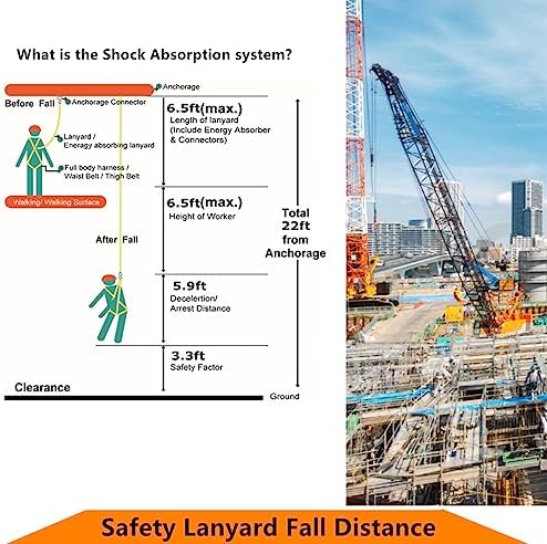 Full Body Safety Harness Tool Fall Protection，OSHA/ANSI Compliant,ASTM F1774certified | INTERNAL Shock Absorbing Lanyard（Orange）