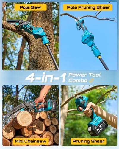 SEESII 4-in-1 Pole Saw & Pruning Shears Combo Kit with Brushless Motor
