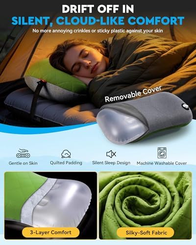 Hikenture Camping Pillow with Removable Cover, Ultralight Inflatable Pillow