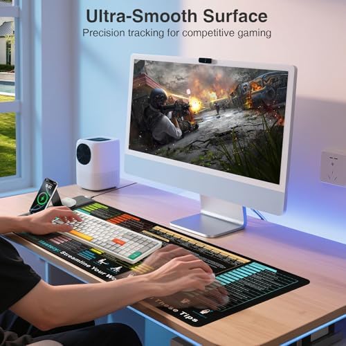 Wireless Charging Mouse Pad with Foldable Phone Holder, 31.5"x15.8" in