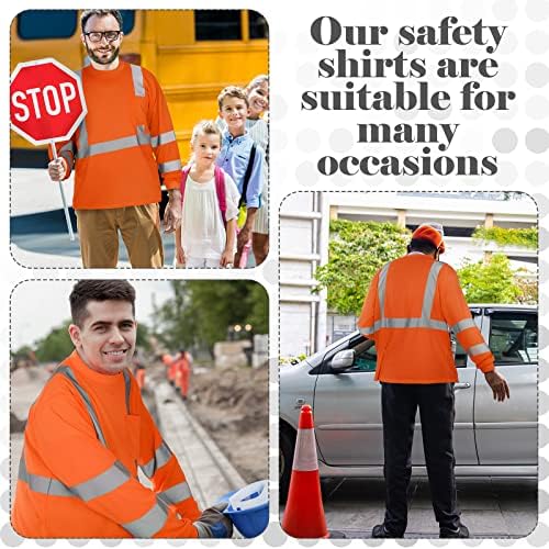 Amylove 4 Pcs Long Sleeve High Visibility Safety Shirts,XXL,Orange