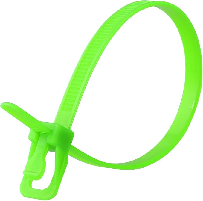 RETYZ 12-Inch Fluorescent Green Reusable Releasable Cable Ties – 20 Pack, 50 lb Strength, Patented Quick-Release, Tool-Free Design for Home, Office, and Light Industrial Use