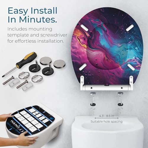 Sanilo Wooden Toilet Seat with Quick Release & Soft Close [ROUND] - Decorative & Slow Close Molded Wood Seat - With One Click for Easy Installation & Cleaning - With Adjustable Fit (Lumen)