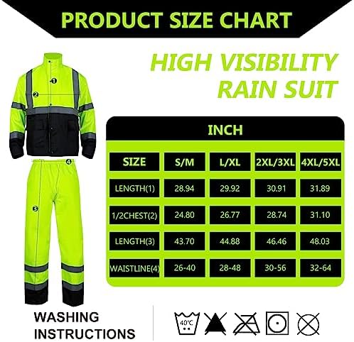 FONIRRA Class 3 High Visibility Rain Suit With Detachable Hood Waterproof Lime Reflective Safety Worker Jacket & Pants (S/M Yellow)