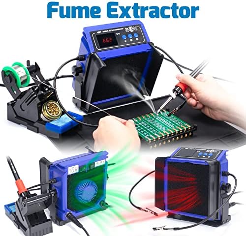WEP 948DQ-III Fume Extractor Double Filtering with 110W Soldering Iron Station 2-in-1 Solder Smoke Absorber, with PID Control, ℉/℃, Sleep Mode, Tip Cleaner, 3 Soldering Tips, 35g Solder