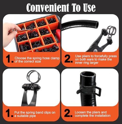 327Pcs 6-38mm Spring Hose Clamps Assortment Kit with Spring Clamp Plier,Hose Removal Plier,for Fuel Line,Vacuum Hoses,Silicone,Air Hose Applications