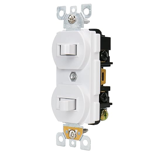 Baomain 2-Pack Double Toggle Light Switch,15 Amp 125V Two Single Pole Residential Grade,On/Off Electrical Wall Switch Self-grounding, Glossy White ETL Certified