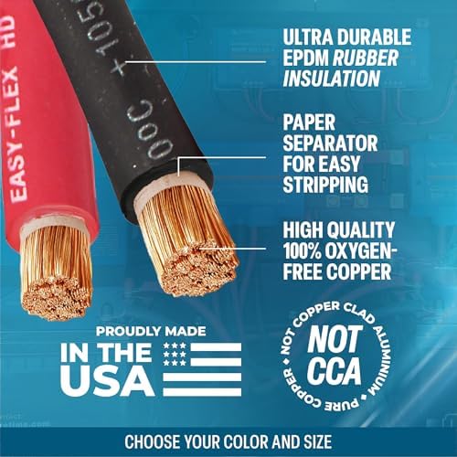 TEMCo 1 Gauge AWG 50 Ft Red Flexible Pure Copper Made in USA Welding Cable Battery Wire - Heavy Duty Solar, Inverter, Car, RV, Truck