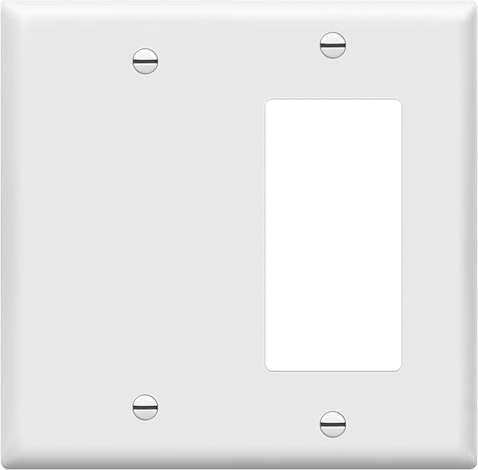 ENERLITES Combination Decorator Rocker/Blank Outlet Wall Plate, Standard Size, 2-Gang 4.50 inch x 4.57 inch Light Switch Cover, Polycarbonate Thermoplastic, UL Listed, 880131-W, White