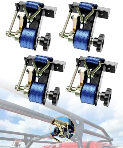 Ladder Rack Ratchet Straps, Truck Rack Straps, 1.4" Black Square Tube Mount