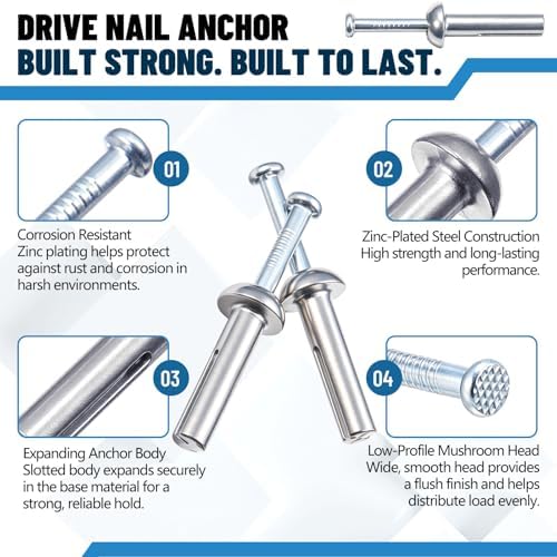 300 Pack 3/16" X 7/8" Drive Nail in Anchor Hammer Pin Anchor