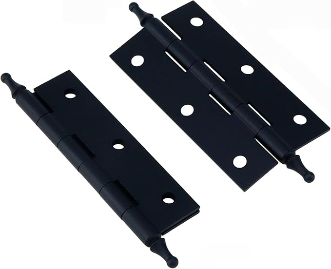Solid Brass Folding Butt Hinges Mcredy 3 x 0.9 Inch Door Hinges Antique Style with Ball Finials,Pack of 2(Black)