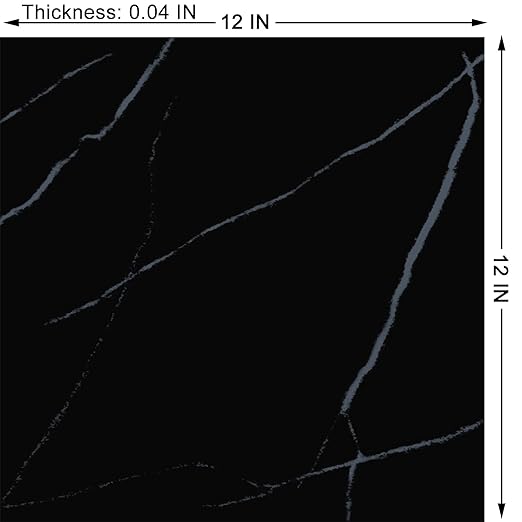 WESTICK 5 Pack Black Marble Vinyl Floor Tile Peel and Stick Flooring Luxury Bathroom Floor Tiles Peel and Stick Waterproof Kitchen Self Sticky Vinyl Flooring Tiles for Bedroom Basement 12" x 12"