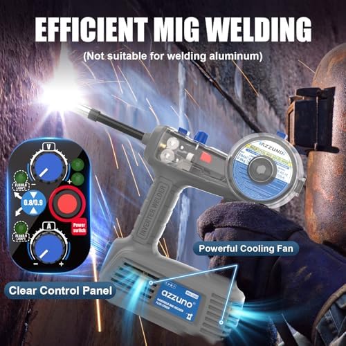 AZZUNO Handheld MIG Welder 110V, 100A Portable Flux Welder, 360° MIG Torch