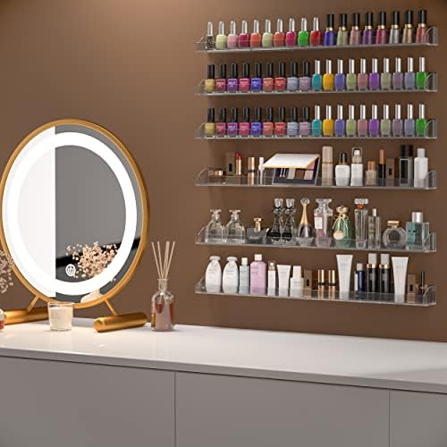 24 Inch Clear Nail Polish Wall Rack with Removable End Caps Set of 6, Acrylic Nail Polish Organizer Wall Mounted,Nail Polish Sorage Shelves for 150 Bottles (24 Inch)