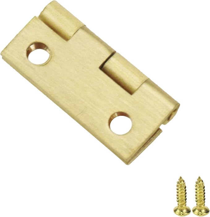 Mcredy 4 Pcs 1 Inch Small Hinges Solid Brass Gold Kitchen Cabinet Jewelry Box Hinges for Cabinets Wooden Box with Mounting Screws