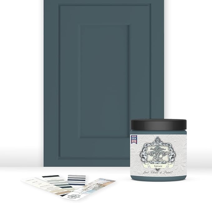 ALL-IN-ONE Paint by Heirloom Traditions, Spruce (Muted Blue Green), 8oz Sample - Durable cabinet and furniture paint. Built in primer and top coat, no sanding needed. Includes our 30 featured color