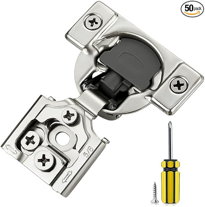 Ravinte 50 Pack 25 Pair 5/8 inch Overlay Soft Close Kitchen Cabinet Hinges Stainless Steel Adjustable Kitchen Hinges Satin Nickel Cabinet Hardware