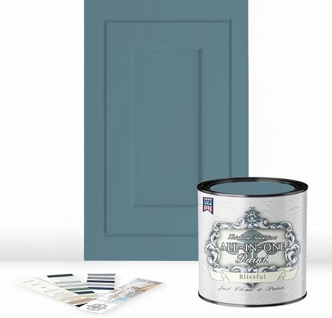 ALL-IN-ONE Paint by Heirloom Traditions, Blissful (French Blue), Quart - Durable cabinet and furniture paint. Built in primer and top coat, no sanding needed. Includes our 30 featured color card.