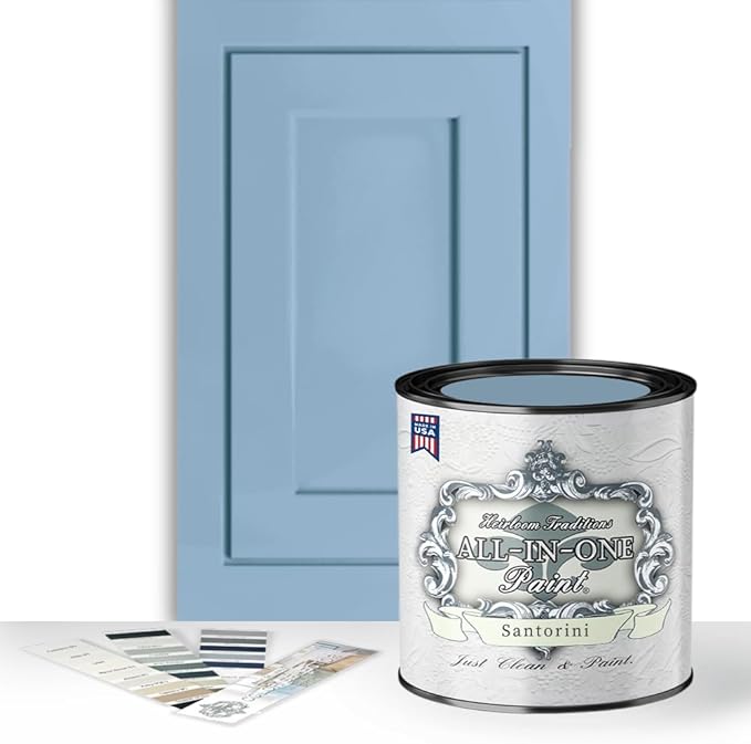 ALL-IN-ONE Paint by Heirloom Traditions, Santorini (Slate Blue), Quart - Durable cabinet and furniture paint. Built in primer and top coat, no sanding needed. Includes our 30 featured color card.