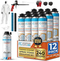 QuickCoat Closed Cell Spray Foam Insulation Kit for Wall–12x32.8oz(930g) Covers 240 Board Ft–DIY Expanding Sealant Set, Insulates Heat&Sound, Fills Gaps&Cracks–12 Foam Cans, Cleaner, Gun&Safety Gear