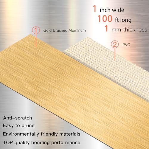 GSCIT Club Gold Edge Banding, 1 Inch x 100ft Aluminum Brushed Edge Banding PVC Edge Trim for Cabinet Repair Furniture