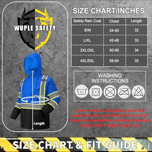Hi Vis Rain Jacket, Rain Suits for Men with Removable Hood, Rain Coats for Men Interior Mesh, Class 3 High Visibility Rain Gear,Waterproof Zipper Blue 2XL/3XL
