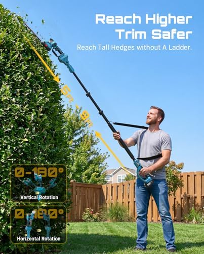 Seesii 20V Cordless Pole Hedge Trimmer & Grass Shears 4-in-1, 9-Ft Reach