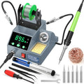 Soldering Station, 100W Digital Display Soldering Iron Station Kit with 2 Helping Hands, 356°F - 896°F, Auto Sleep, °C/°F Conversion, Solder Wire, Tips, Stand, Pump, Tweezers, Tip Cleaner, Gray