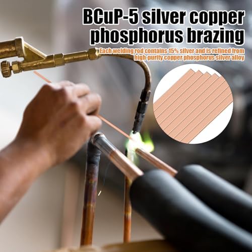 50 Sticks 15% Silver Brazing Rods AWS BCuP-5 15% Silver Solder Phos Copper Brazing Alloys Flat Welding Rods 0.050"x1/8"x10" for HVAC Refrigeration Air Conditioning Cold Storage Equipment (50 Pcs)