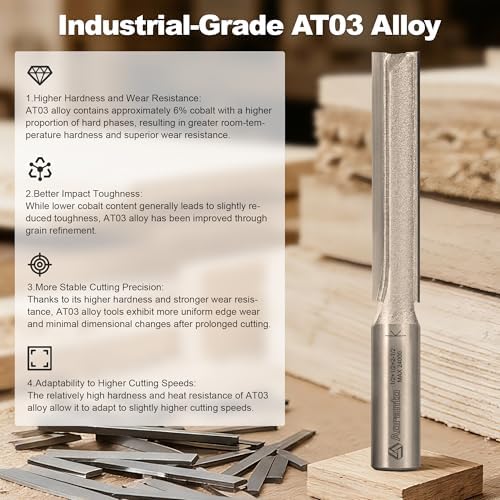 Straight Router Bits 1/2" Shank, 1/2" Cut Diameter, 2-1/2" Cut Length, Useful for Plunging Capabilities for Cutting Grooves, Dados, Mortising
