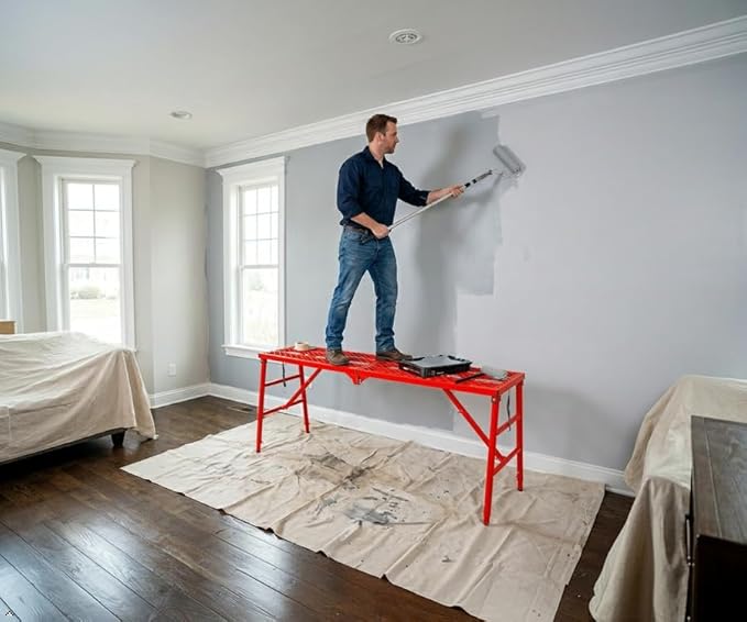 Adjustable Work Platform Ladder for Stairs - 1000 LBS Heavy Duty Folding Scaffold with 5 Height Settings (27"-57") for Professional Painting & Construction, Tool-Free Setup, Anti-Slip Surface