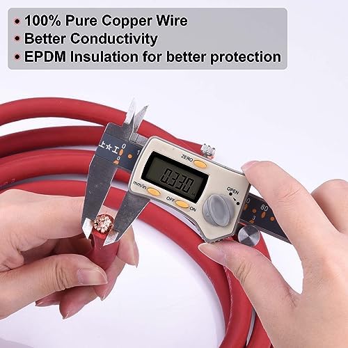 2 Gauge Battery Cable, 15FT Red + 15FT Black 2 AWG Pure Copper Wire Welding Cable, for Automotive, Battery, Solar and Generator, Standard USA OFC Wire