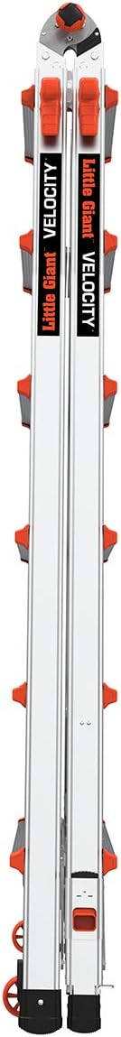 Little Giant Ladders Velocity 26-Ft Folding Multi-Position Ladder, Aluminum, 300 lb Load Capacity, Type 1A Extra Heavy Duty, 26-Ft Reach, with Ratchet Levelers and Wheels (15426-801)