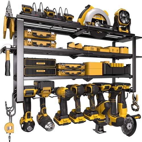 Spampur 420LB Capacity Power Tool Organizer with Charging Station & 6 Outlets | Quick Assembly 4-Layer Heavy Duty Rack for Drills & Batteries | Ultimate Garage Storage & Christmas Gift for Men