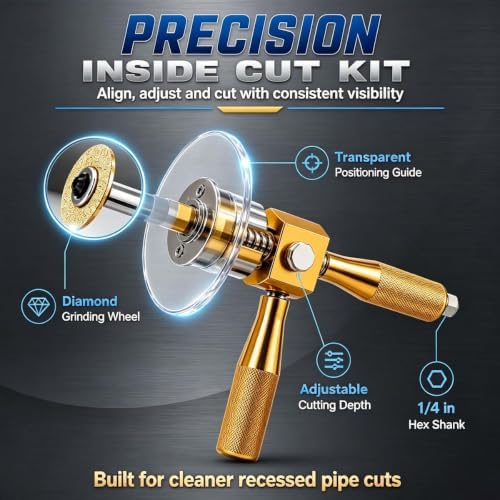 1-1/4" PVC Inside Pipe Cutter Internal Cutting Tool, Diamond Wheel Grinding Disc for Precise Internal PVC Cuts, Metal Guide and Adjustable Depth Control，Green