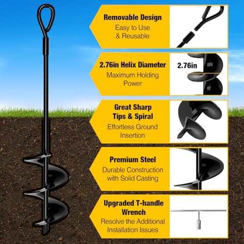 MIXC Heavy Duty Ground Anchors Screw in, 18-Inch, 8-Pack with Straps