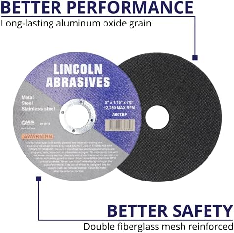 400 Pc 5" x 1/16" x 7/8" Cut-Off Wheels Lincoln Abrasives Metal & Stainless Steel