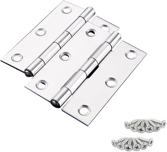 Medsuo 2 PCS Door Hinges 3 Inch Stainless Steel Folding Butt Hinges with 12 PCS Stainless Steel Screws for Door Case Lid Wooden Box Chest (Silver)