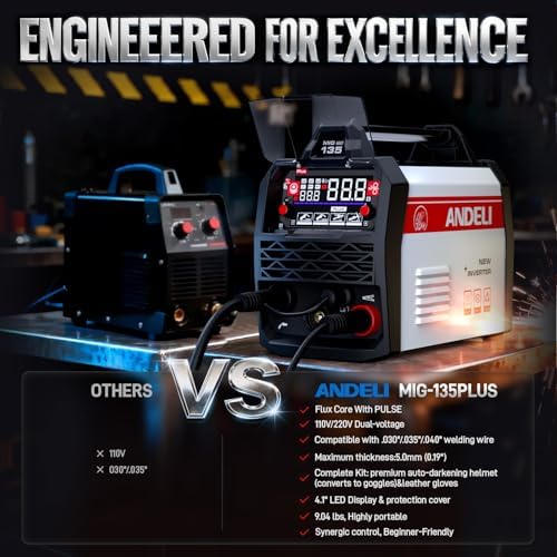 ANDELI 110V/220V MIG Welder 135A ，PULSE Flux Core/Lift TIG/Stick 4-in-1