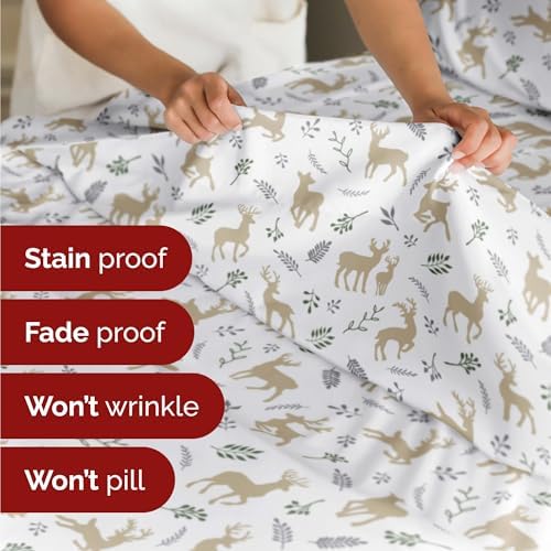 Christmas Sheet Set, Reindeer, Festive Holiday Xmas Bedding Set - Full Size