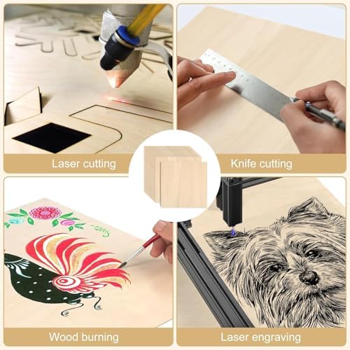 24 Pack Basswood Sheets for Crafts 12"x12"x1/4", 6mm Thick Plywood Sheets Board for Craft, Unfinished Wood Sheet for Laser Cutting & Engraving, Wood Burining, Painting, Staining，Architectural Model