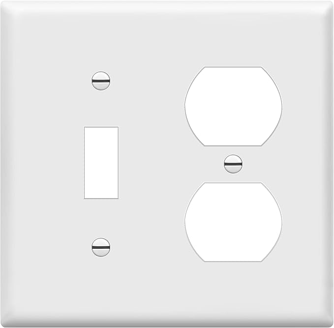 ENERLITES Combination Toggle Light Switch/Duplex Receptacle Outlet Wall Plate Cover, Standard Size 2-Gang 4.50" x 4.57", Polycarbonate Thermoplastic, UL Listed, 881121-W, White