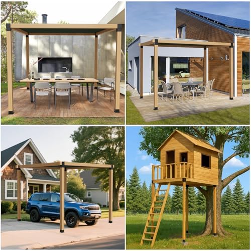 8PCS 4x4 Post Bracket, 4x4 Brackets for pergola kit, Deer Stand, Outdoor Platform, Play Sets, Tree House, Pergola Brackets 3-Way Right Angle Corner Bracket Woodworks DIY Post Base Kit