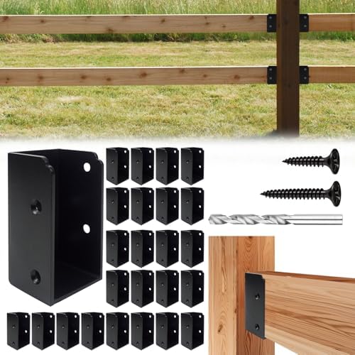 Qrooviiy U-Shaped Deck Railing Bracket Connectors,Heavy Duty Deck Attachment Brackets with Screws for 2" x 4" (Actual:1.5" x 3.5") Lumber,Stair Handrail Conclaled Connectors for Wood Fences - 24Pack