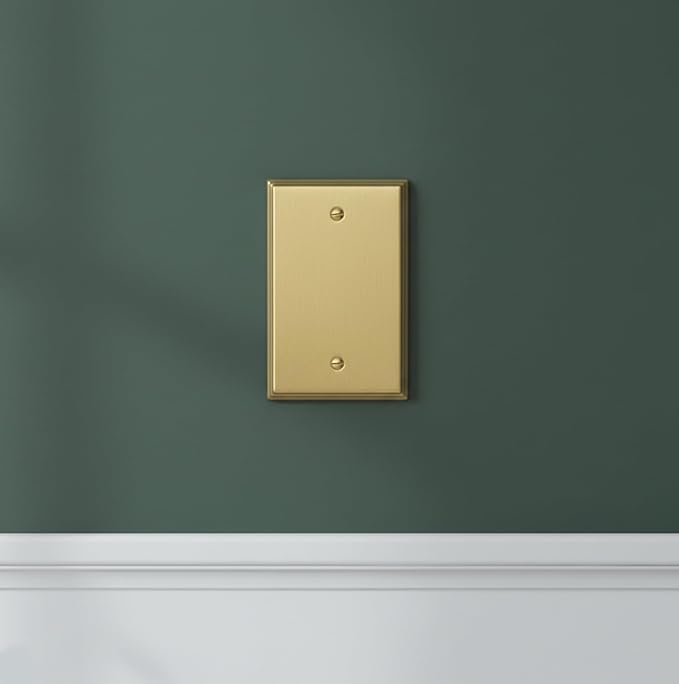 Rio Salto BRASS Deco Collection Brushed Brass Blank Wall Plates Single Gang Light Switch Plate Cover for Unused Outlets 4.5" X 2.75" Decorative Luxury Premium Wall Plate - Standard Size