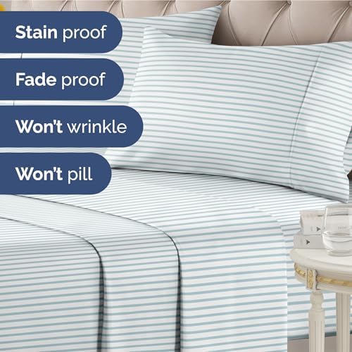 Twin XL 3 Piece Striped Sheet Set - Breathable & Cooling - Ocean Stripe