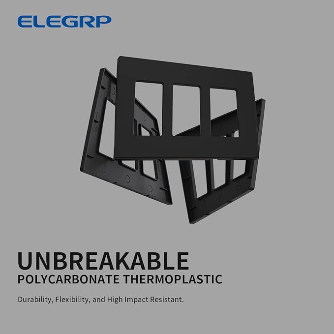 ELEGRP 3 Gang Screwless Decorative Wall Plates, Mid-Size Unbreakable Thermoplastic Faceplate Cover for Decorator Receptacle Outlet Switch, UL Listed (5 Pack, Matte Black)